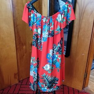Vince Camuto Red Floral Off the Shoulder Dress